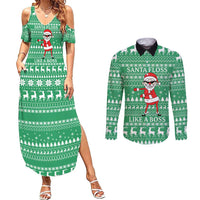 Funny Santa Claus Christmas Couples Matching Summer Maxi Dress and Long Sleeve Button Shirt Xmas Holiday Patterns - Wonder Print Shop