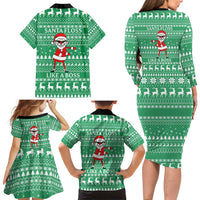 Funny Santa Claus Christmas Family Matching Long Sleeve Bodycon Dress and Hawaiian Shirt Xmas Holiday Patterns - Wonder Print Shop