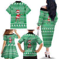Funny Santa Claus Christmas Family Matching Off The Shoulder Long Sleeve Dress and Hawaiian Shirt Xmas Holiday Patterns - Wonder Print Shop