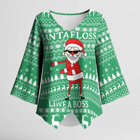 Funny Santa Claus Christmas Kimono Sleeve Blouse Xmas Holiday Patterns - Wonder Print Shop