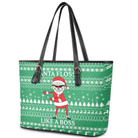 Funny Santa Claus Christmas Leather Tote Bag Xmas Holiday Patterns - Wonder Print Shop