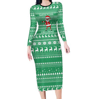 Funny Santa Claus Christmas Long Sleeve Bodycon Dress Xmas Holiday Patterns - Wonder Print Shop