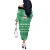 Funny Santa Claus Christmas Off The Shoulder Long Sleeve Dress Xmas Holiday Patterns - Wonder Print Shop