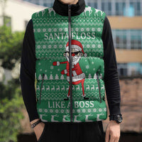 Funny Santa Claus Christmas Sleeveless Puffer Jacket Xmas Holiday Patterns - Wonder Print Shop