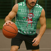 Funny Santa Claus Christmas Sleeveless Zip Hoodie Xmas Holiday Patterns - Wonder Print Shop
