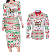 Funny Santa Music Is For Everyone Christmas Couples Matching Long Sleeve Bodycon Dress and Long Sleeve Button Shirt Xmas Holiday Patterns - Wonder Print Shop