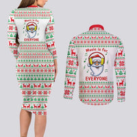 Funny Santa Music Is For Everyone Christmas Couples Matching Long Sleeve Bodycon Dress and Long Sleeve Button Shirt Xmas Holiday Patterns - Wonder Print Shop