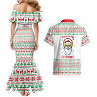 Funny Santa Music Is For Everyone Christmas Couples Matching Mermaid Dress and Hawaiian Shirt Xmas Holiday Patterns - Wonder Print Shop