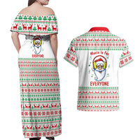 Funny Santa Music Is For Everyone Christmas Couples Matching Off Shoulder Maxi Dress and Hawaiian Shirt Xmas Holiday Patterns - Wonder Print Shop