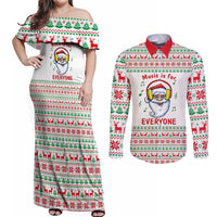 Funny Santa Music Is For Everyone Christmas Couples Matching Off Shoulder Maxi Dress and Long Sleeve Button Shirt Xmas Holiday Patterns - Wonder Print Shop