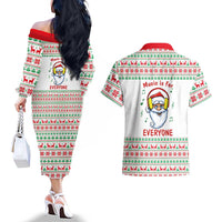 Funny Santa Music Is For Everyone Christmas Couples Matching Off The Shoulder Long Sleeve Dress and Hawaiian Shirt Xmas Holiday Patterns - Wonder Print Shop
