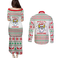 Funny Santa Music Is For Everyone Christmas Couples Matching Puletasi and Long Sleeve Button Shirt Xmas Holiday Patterns - Wonder Print Shop