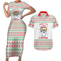 Funny Santa Music Is For Everyone Christmas Couples Matching Short Sleeve Bodycon Dress and Hawaiian Shirt Xmas Holiday Patterns - Wonder Print Shop