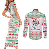 Funny Santa Music Is For Everyone Christmas Couples Matching Short Sleeve Bodycon Dress and Long Sleeve Button Shirt Xmas Holiday Patterns - Wonder Print Shop