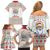 Funny Santa Music Is For Everyone Christmas Family Matching Off Shoulder Short Dress and Hawaiian Shirt Xmas Holiday Patterns - Wonder Print Shop