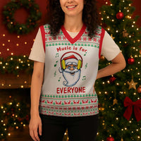 Funny Santa Music Is For Everyone Christmas Knitted V-Neck Vest Xmas Holiday Patterns - Wonder Print Shop
