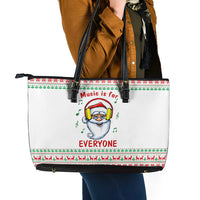 Funny Santa Music Is For Everyone Christmas Leather Tote Bag Xmas Holiday Patterns - Wonder Print Shop