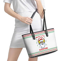 Funny Santa Music Is For Everyone Christmas Leather Tote Bag Xmas Holiday Patterns - Wonder Print Shop