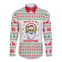 Funny Santa Music Is For Everyone Christmas Long Sleeve Button Shirt Xmas Holiday Patterns - Wonder Print Shop