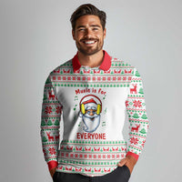 Funny Santa Music Is For Everyone Christmas Long Sleeve Polo Shirt Xmas Holiday Patterns - Wonder Print Shop