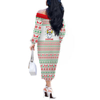Funny Santa Music Is For Everyone Christmas Off The Shoulder Long Sleeve Dress Xmas Holiday Patterns - Wonder Print Shop
