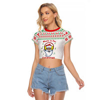 Funny Santa Music Is For Everyone Christmas Raglan Cropped T Shirt Xmas Holiday Patterns - Wonder Print Shop