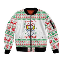 Funny Santa Music Is For Everyone Christmas Sleeve Zip Bomber Jacket Xmas Holiday Patterns - Wonder Print Shop