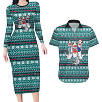 Funny Shark Christmas Couples Matching Long Sleeve Bodycon Dress and Hawaiian Shirt Xmas Holiday Patterns - Wonder Print Shop