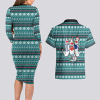 Funny Shark Christmas Couples Matching Long Sleeve Bodycon Dress and Hawaiian Shirt Xmas Holiday Patterns - Wonder Print Shop