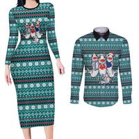 Funny Shark Christmas Couples Matching Long Sleeve Bodycon Dress and Long Sleeve Button Shirt Xmas Holiday Patterns - Wonder Print Shop