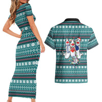 Funny Shark Christmas Couples Matching Short Sleeve Bodycon Dress and Hawaiian Shirt Xmas Holiday Patterns - Wonder Print Shop