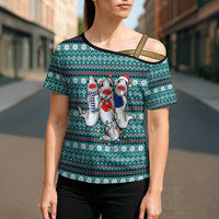 Funny Shark Christmas Cross Shoulder Shirt Xmas Holiday Patterns - Wonder Print Shop