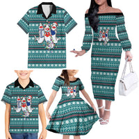 Funny Shark Christmas Family Matching Off The Shoulder Long Sleeve Dress and Hawaiian Shirt Xmas Holiday Patterns - Wonder Print Shop