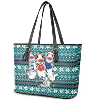 Funny Shark Christmas Leather Tote Bag Xmas Holiday Patterns - Wonder Print Shop