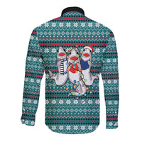 Funny Shark Christmas Long Sleeve Button Shirt Xmas Holiday Patterns - Wonder Print Shop