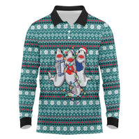 Funny Shark Christmas Long Sleeve Polo Shirt Xmas Holiday Patterns - Wonder Print Shop