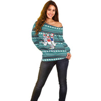 Funny Shark Christmas Off Shoulder Sweater Xmas Holiday Patterns - Wonder Print Shop