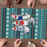 Funny Shark Christmas Puzzle Xmas Holiday Patterns - Wonder Print Shop