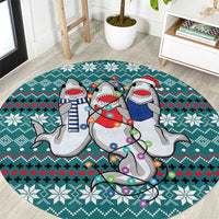 Funny Shark Christmas Round Carpet Xmas Holiday Patterns - Wonder Print Shop