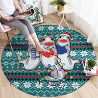 Funny Shark Christmas Round Carpet Xmas Holiday Patterns - Wonder Print Shop