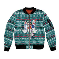 Funny Shark Christmas Sleeve Zip Bomber Jacket Xmas Holiday Patterns - Wonder Print Shop