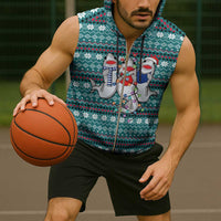 Funny Shark Christmas Sleeveless Zip Hoodie Xmas Holiday Patterns - Wonder Print Shop