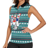 Funny Shark Christmas Women Sleeveless Polo Shirt Xmas Holiday Patterns - Wonder Print Shop