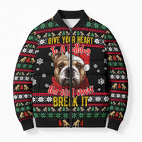 Give Your Heart Bulldog Christmas Bomber Puffer Jacket Xmas Holiday Patterns - Wonder Print Shop