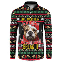 Give Your Heart Bulldog Christmas Button Sweatshirt Xmas Holiday Patterns - Wonder Print Shop