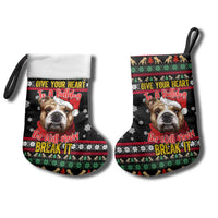 Give Your Heart Bulldog Christmas Stocking Xmas Holiday Patterns - Wonder Print Shop