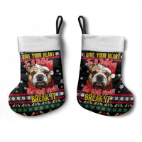 Give Your Heart Bulldog Christmas Stocking Xmas Holiday Patterns - Wonder Print Shop