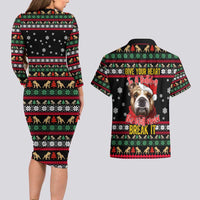 Give Your Heart Bulldog Christmas Couples Matching Long Sleeve Bodycon Dress and Hawaiian Shirt Xmas Holiday Patterns - Wonder Print Shop