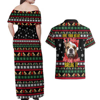 Give Your Heart Bulldog Christmas Couples Matching Off Shoulder Maxi Dress and Hawaiian Shirt Xmas Holiday Patterns - Wonder Print Shop
