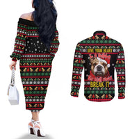 Give Your Heart Bulldog Christmas Couples Matching Off The Shoulder Long Sleeve Dress and Long Sleeve Button Shirt Xmas Holiday Patterns - Wonder Print Shop